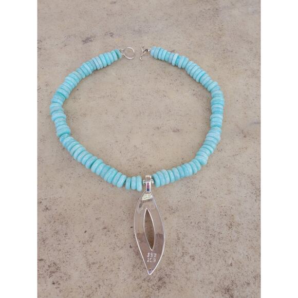 Simon Sebbag Designs Amazonite Beaded Pendant Necklace 925 Sterling Silver – 18" - Picture 4 of 9
